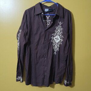 Lamasini Button Up Cotton Embroidered Rhinestone Embellished Western Shirt L Y2K